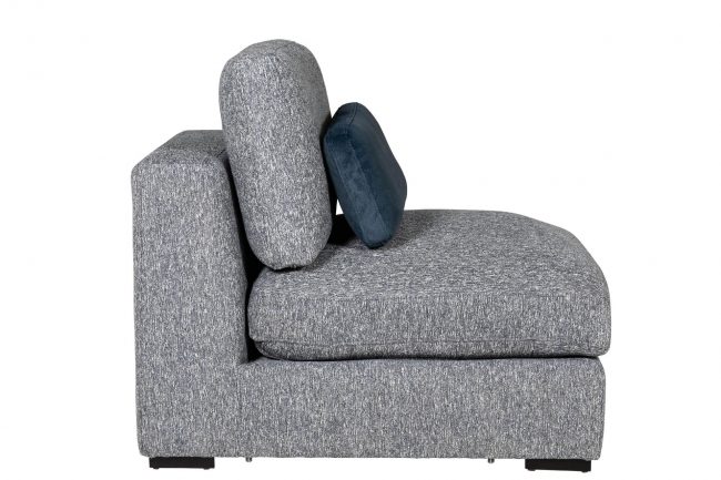 lavish_ Gray fabric single-seat sofa with a cushion on it against a white background.