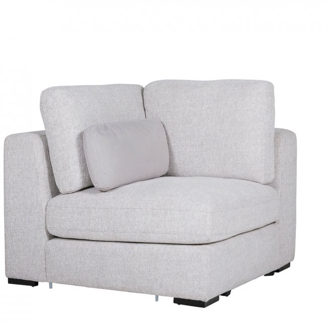 lavish_ A modern light gray armchair with a cushion against a white background.
