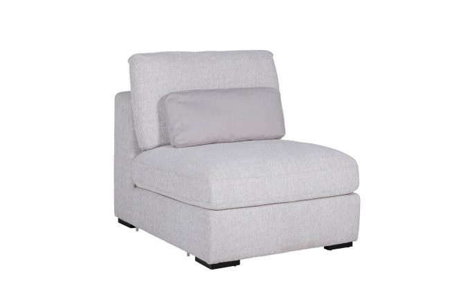 lavish_ Modern light gray armless chair with a cushion.