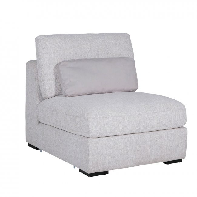 lavish_ Modern light gray armless chair with a cushion.