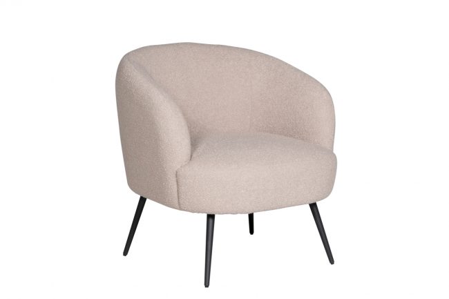 lavish_ Shelbie Accent Chair - Cream upholstered armchair on black metal legs against a white background.