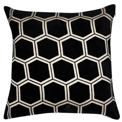 lavish_ Ivor Black Cushion 43 x 43 with a black and white geometric honeycomb pattern.