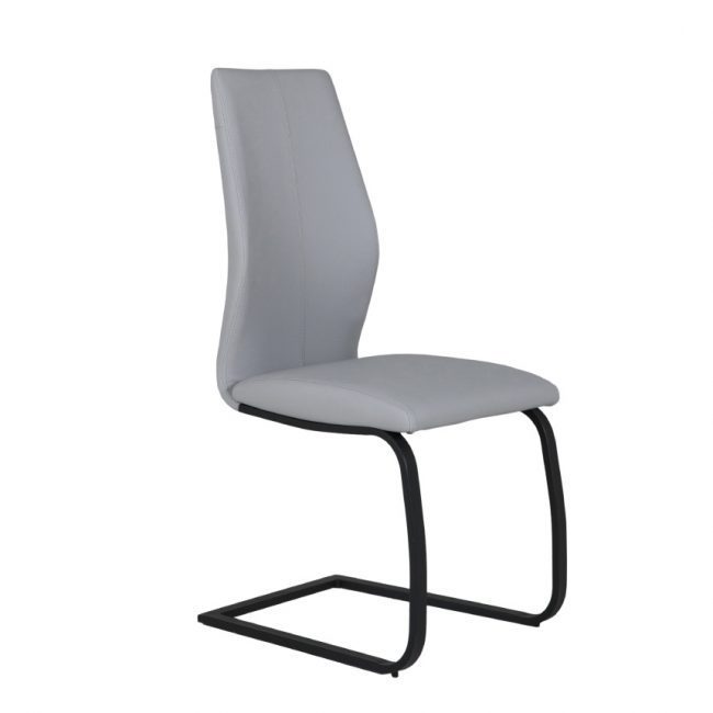 lavish_ A modern, Alta Dining Chair - Grey with a curved backrest and black metal cantilevered legs.