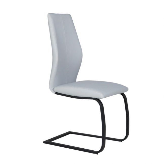 lavish_ A modern Alta Dining Chair - Silver with a padded seat and backrest, supported by a black metal cantilever frame.