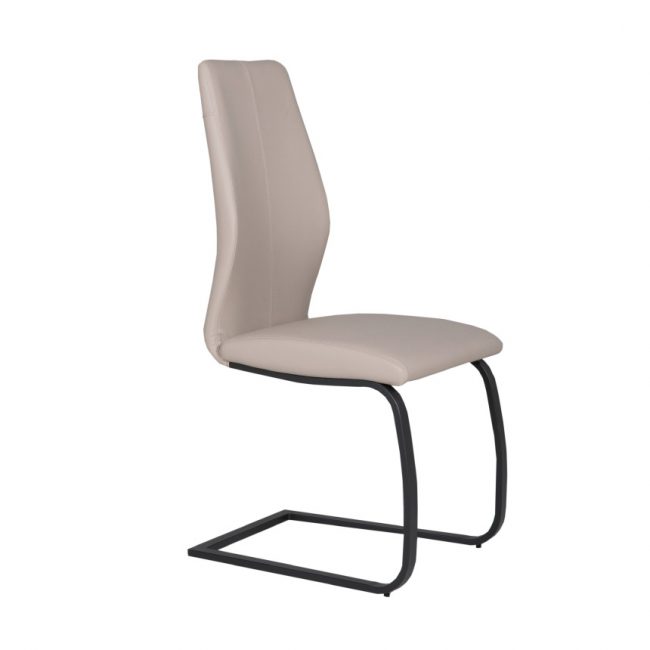 lavish_ A modern Alta Dining Chair - Taupe with a high backrest and black metal cantilever base.