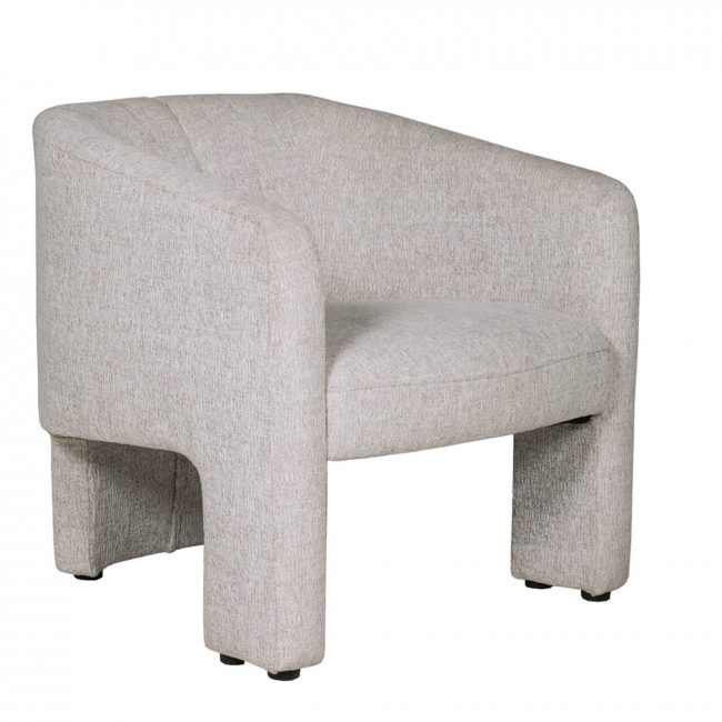 lavish_ A Humphrey Accent Chair Light Grey with a curved backrest and seat, featuring four squarish legs.