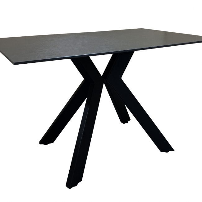 lavish_ A rectangular Kya 1200 Dining Table Black with a flat top and four angled legs forming an X-shape.