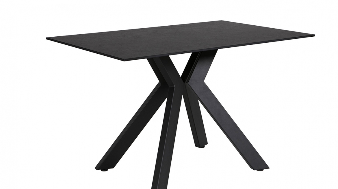 lavish_ A sleek, rectangular black Kya 1600 Dining Table Black with a modern design featuring crossed legs.