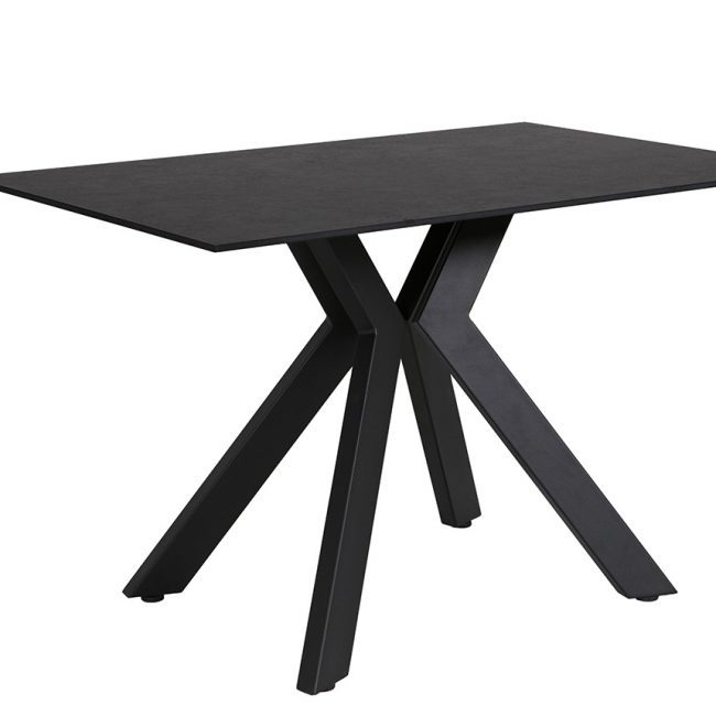 lavish_ A sleek, rectangular black Kya 1600 Dining Table Black with a modern design featuring crossed legs.